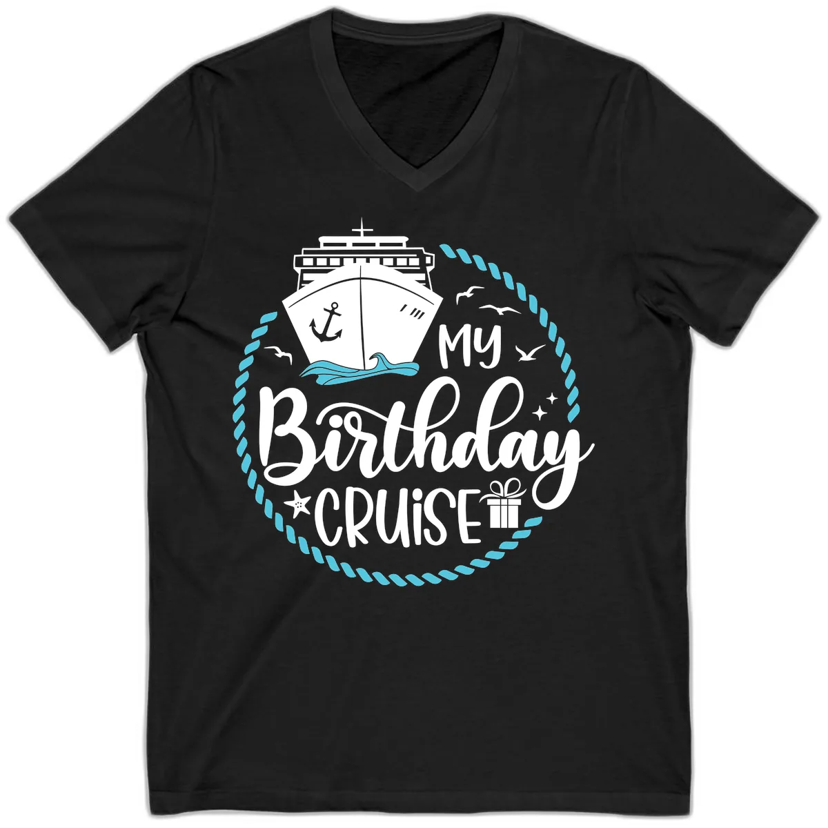 My Birthday Cruise V-Neck in Black