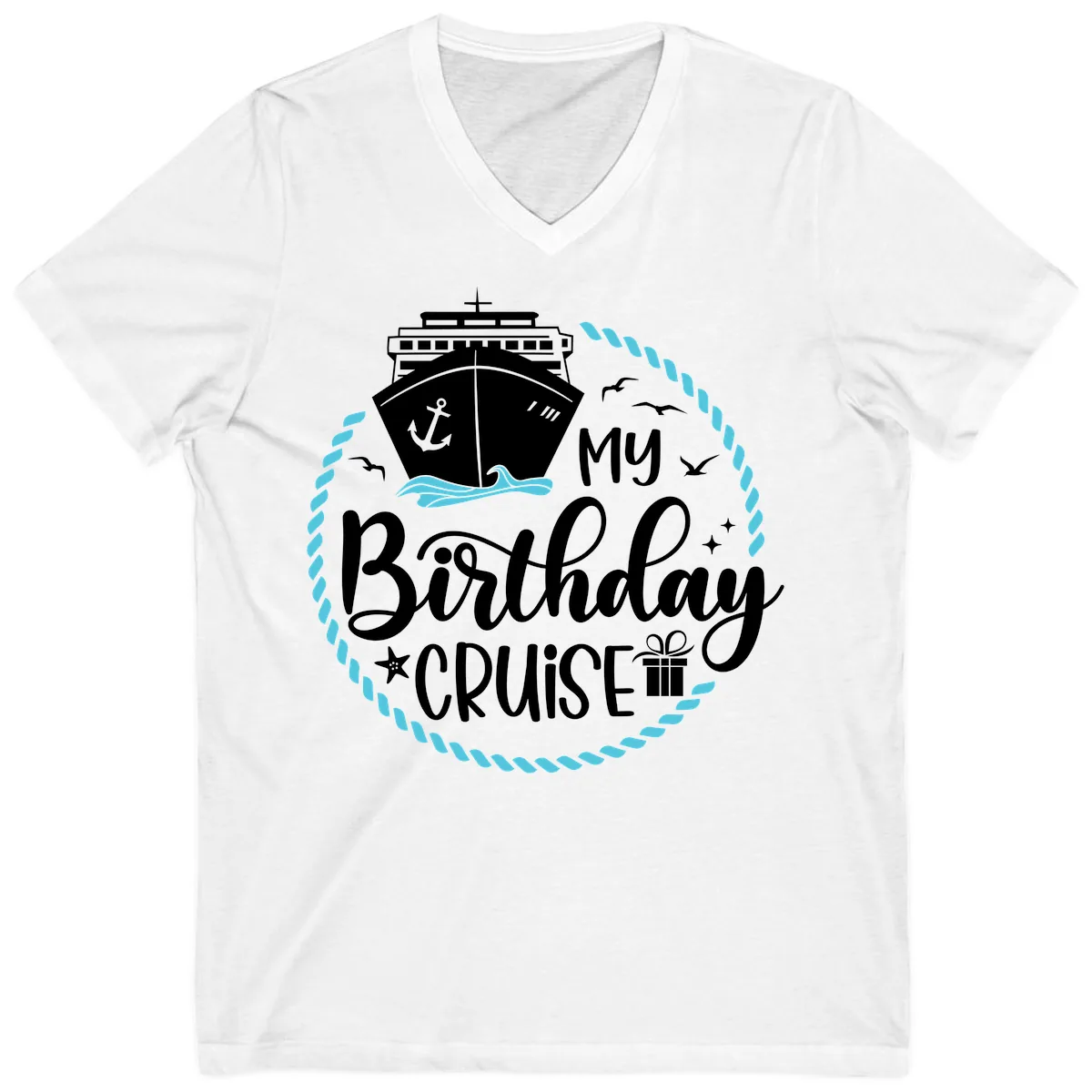 My Birthday Cruise V-Neck in White