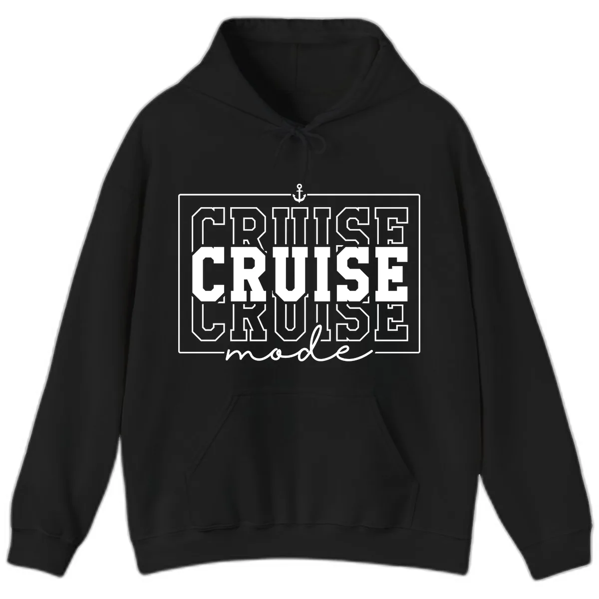 Cruise Mode Anchor Nautical Design Hoodie in Black