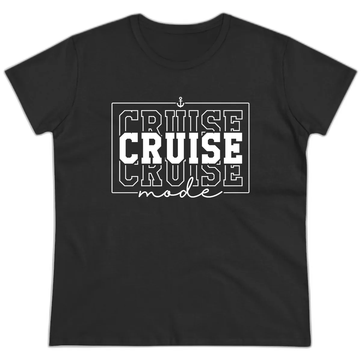 Cruise Mode Anchor Nautical Design Ladies Tee in Black