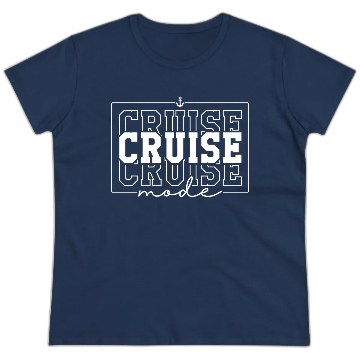 Cruise Mode Anchor Nautical Design Ladies Tee in Navy