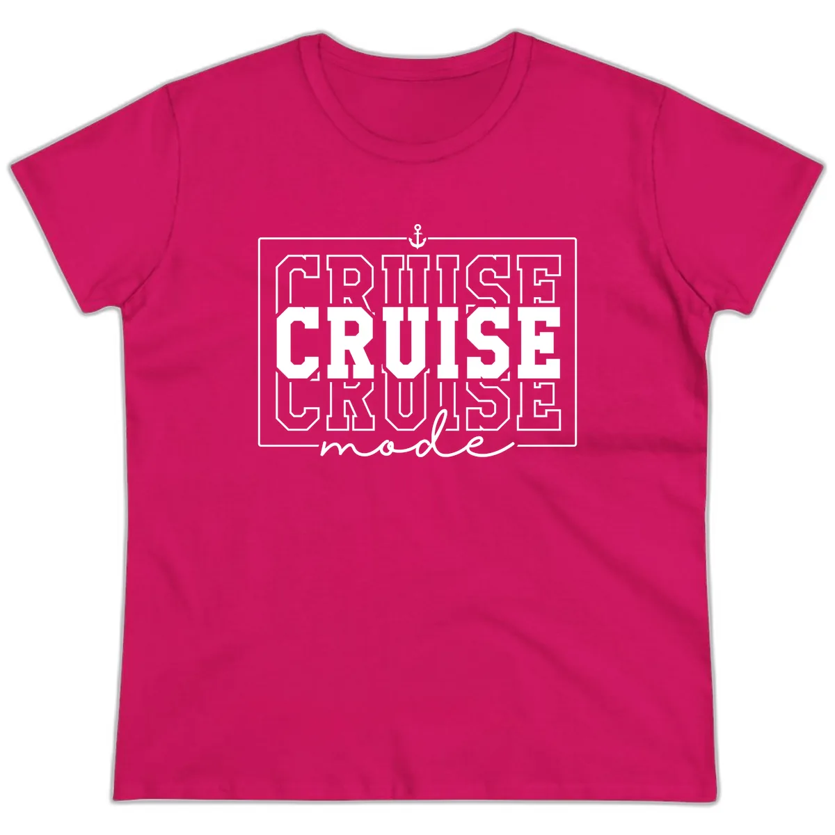 Cruise Mode Anchor Nautical Design Ladies Tee in Heliconia