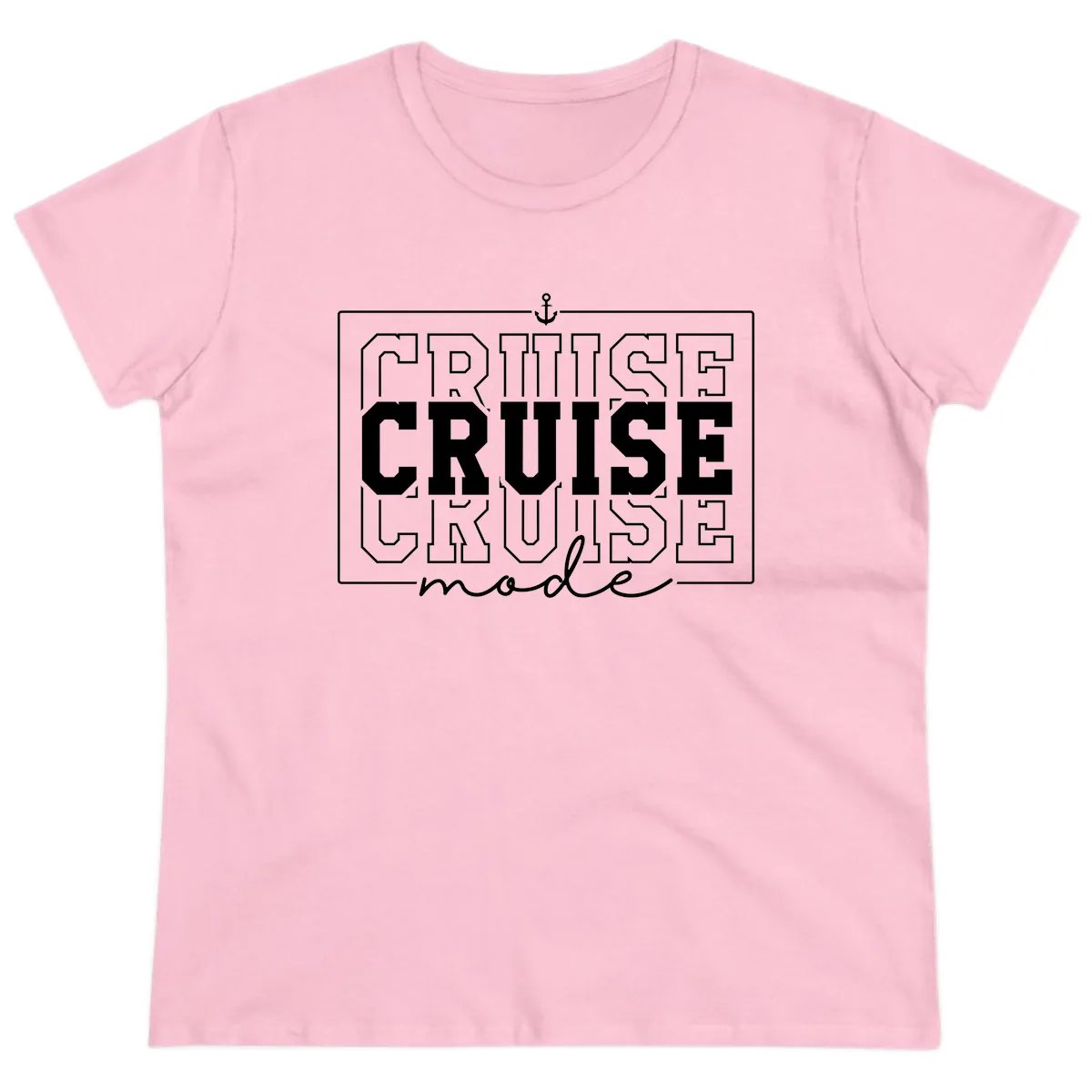 Cruise Mode Anchor Nautical Design Ladies Tee in Light Pink