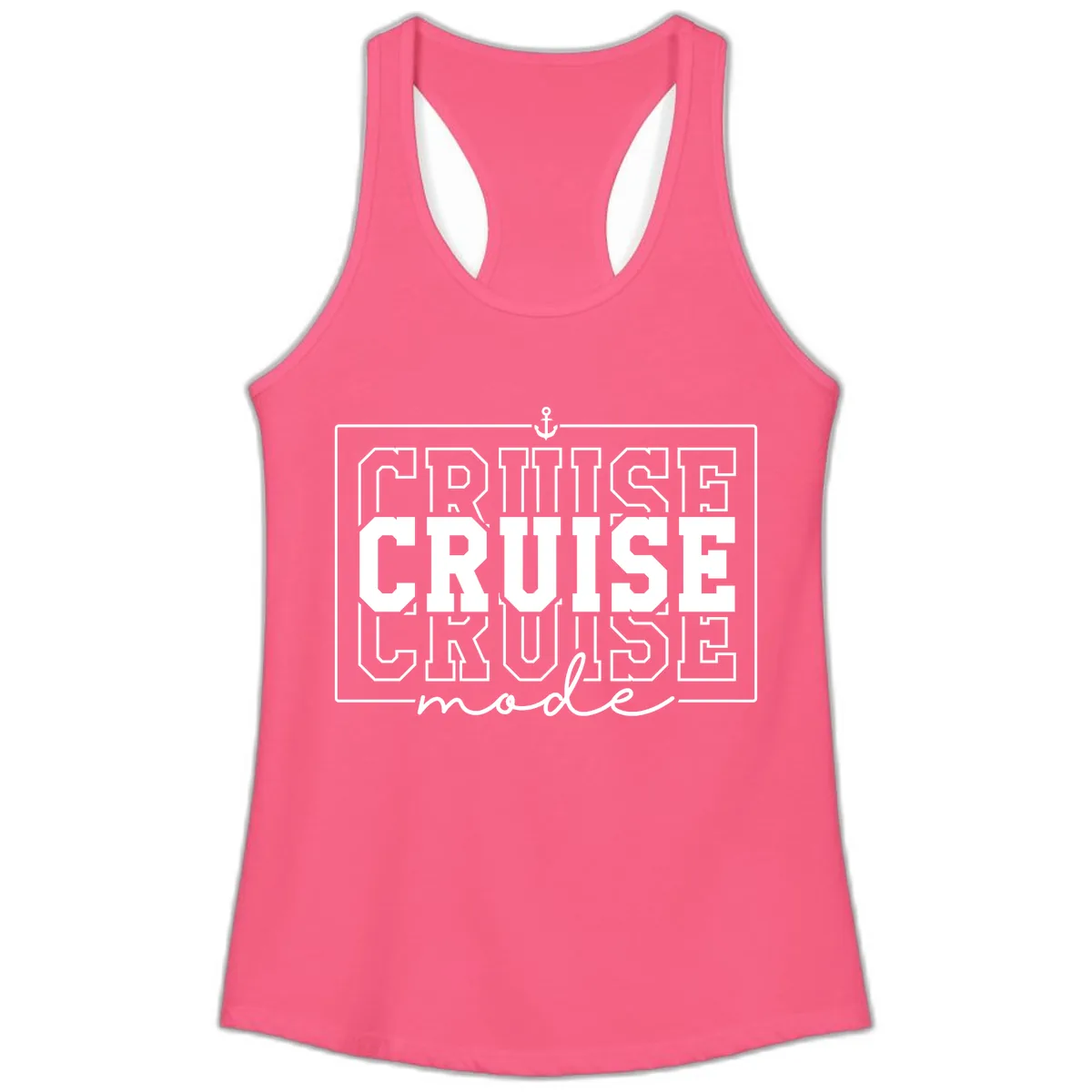 Cruise Mode Anchor Nautical Design Ladies Tank in Solid Hot Pink