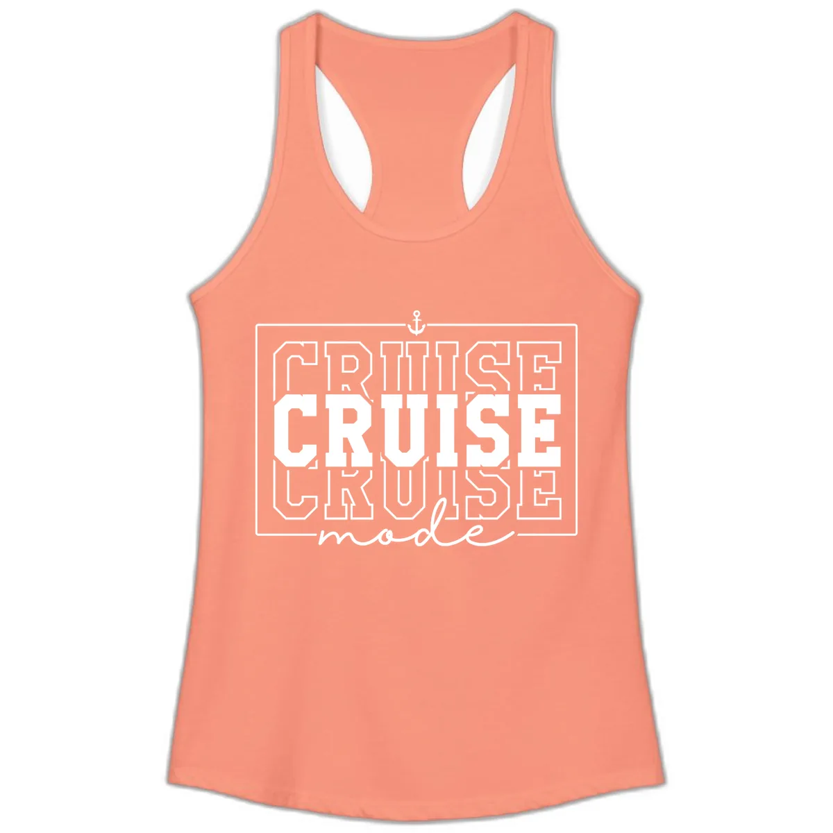 Cruise Mode Anchor Nautical Design Ladies Tank in Solid Light Orange