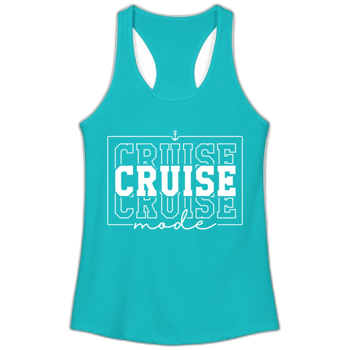 Cruise Mode Anchor Nautical Design Ladies Tank in Tahiti Blue