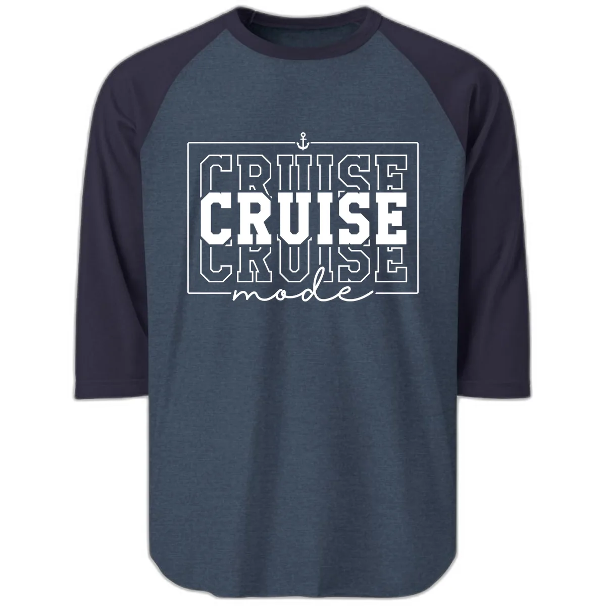 Cruise Mode Anchor Nautical Design Raglan 3/4 in Heather Denim Navy