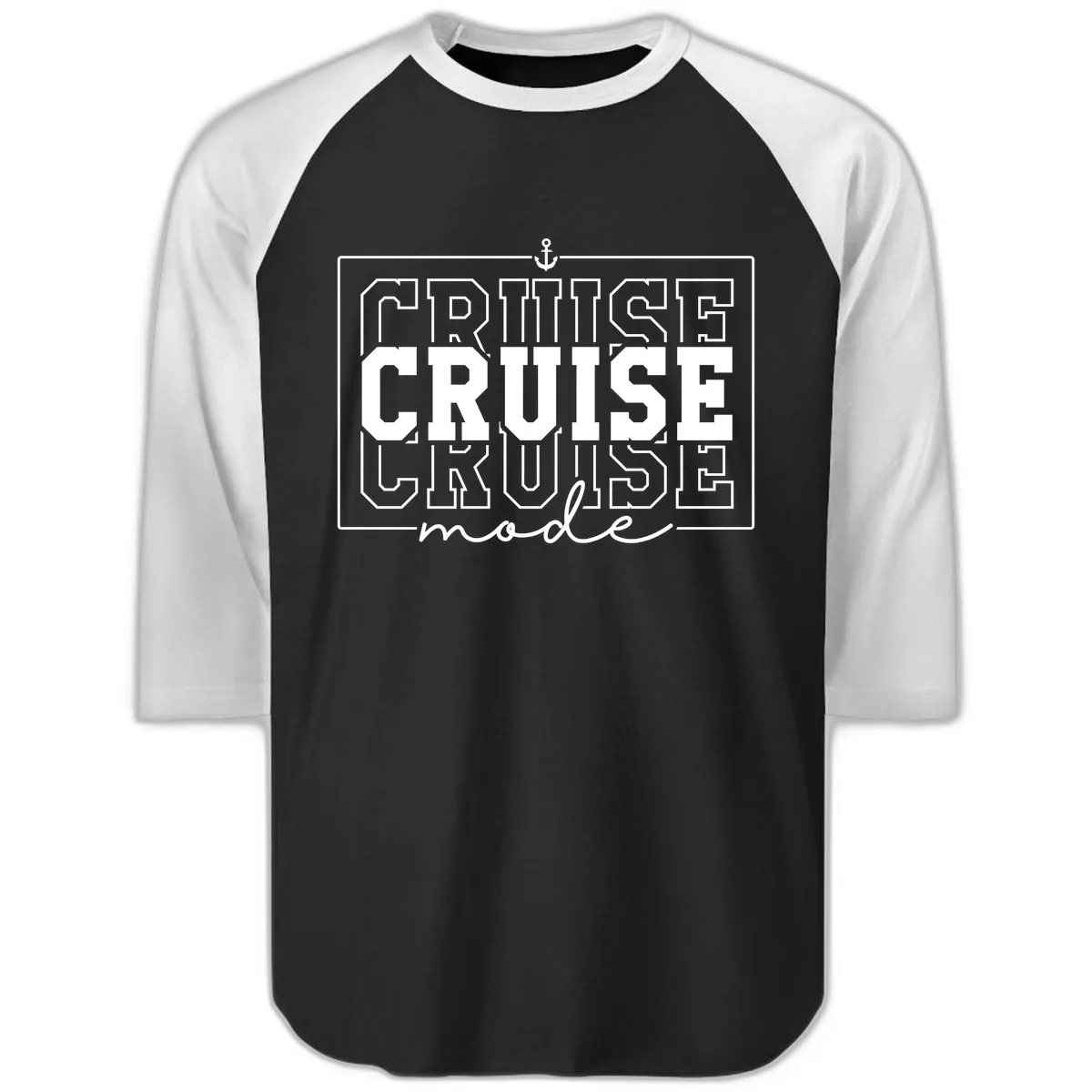 Cruise Mode Anchor Nautical Design Raglan 3/4 in Black White
