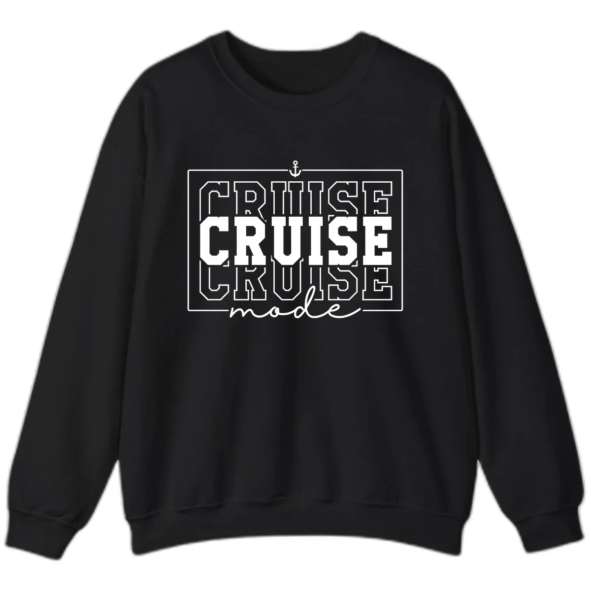Cruise Mode Anchor Nautical Design Sweatshirt in Black