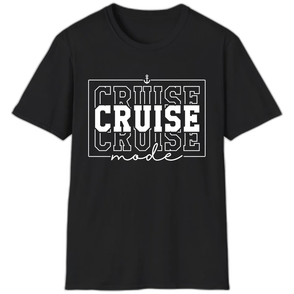 Cruise Mode Anchor Nautical Design T-Shirt in Black