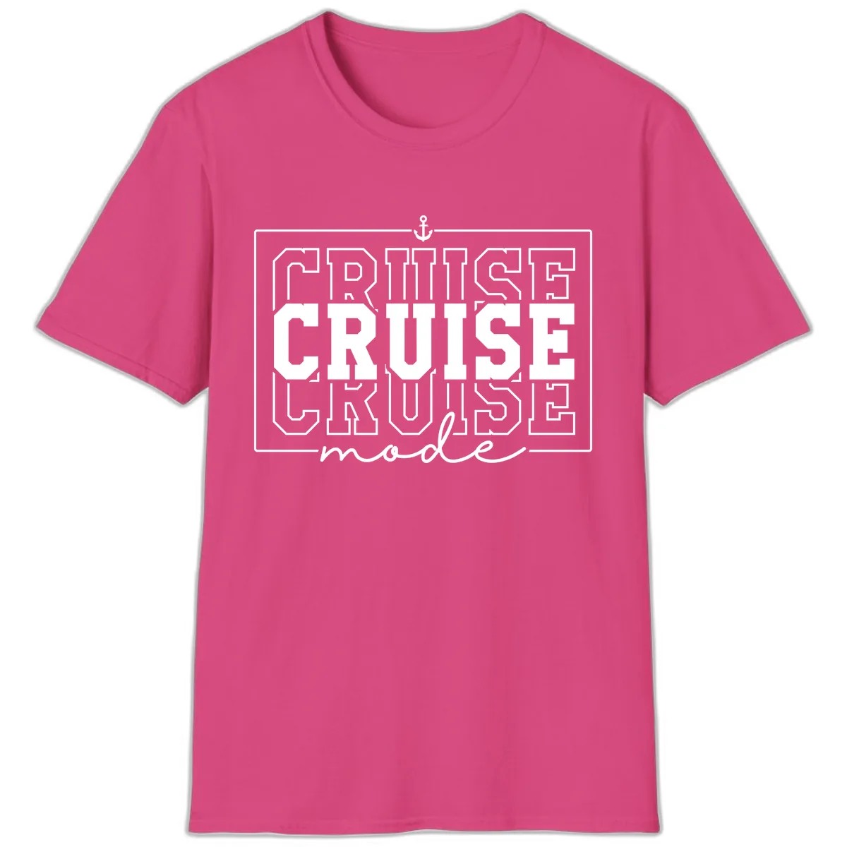 Cruise Mode Anchor Nautical Design T-Shirt in Heliconia