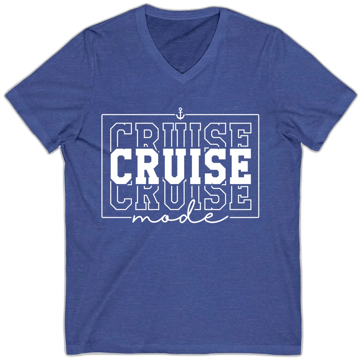 Cruise Mode Anchor Nautical Design V-Neck in Heather True Royal