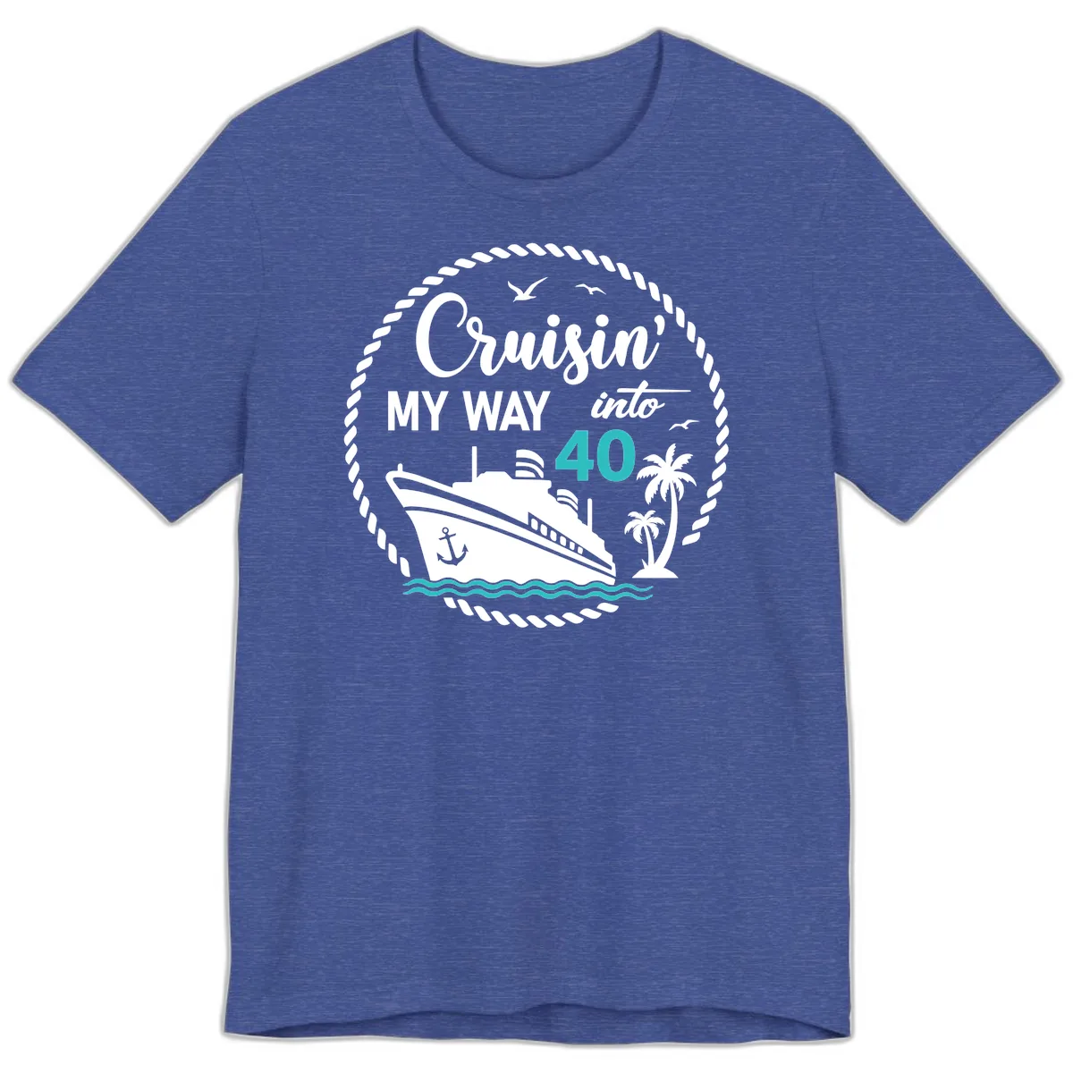 Cruisin' My Way Into 40 Premium T-Shirt in Heather True Royal