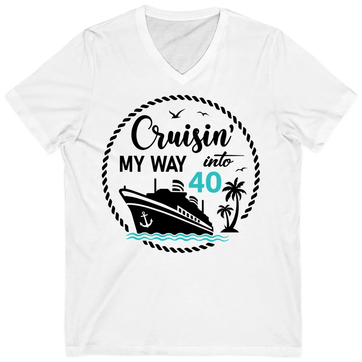 Cruisin' My Way Into 40 V-Neck in White