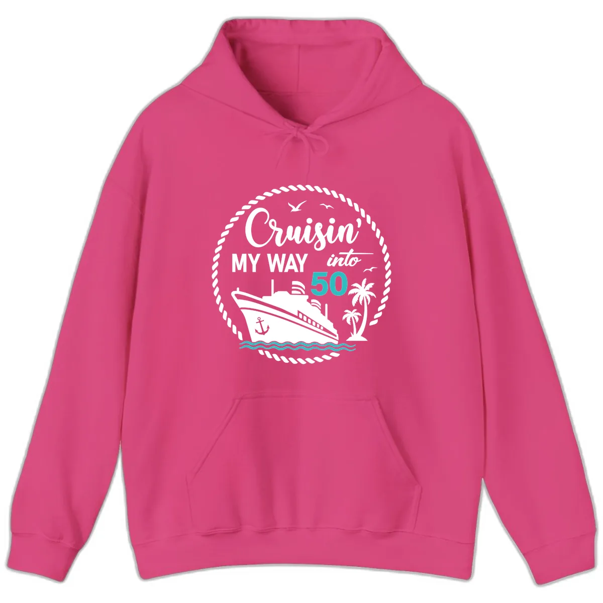 Cruisin' My Way Into 50 Hoodie in Heliconia