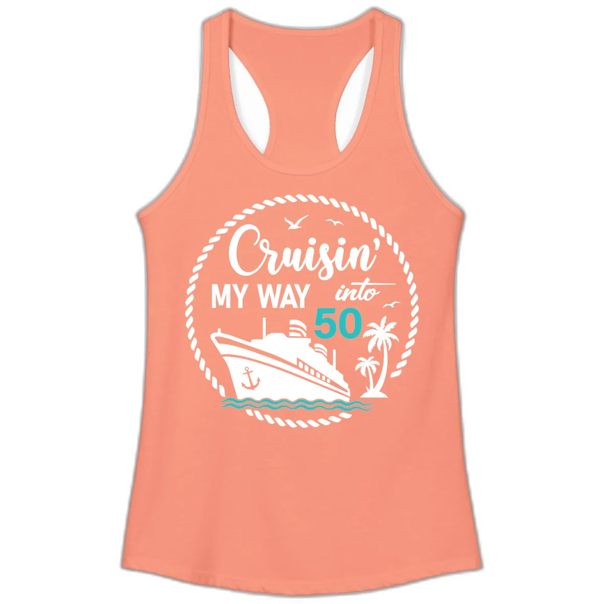 Cruisin' My Way Into 50 Ladies Tank in Solid Light Orange