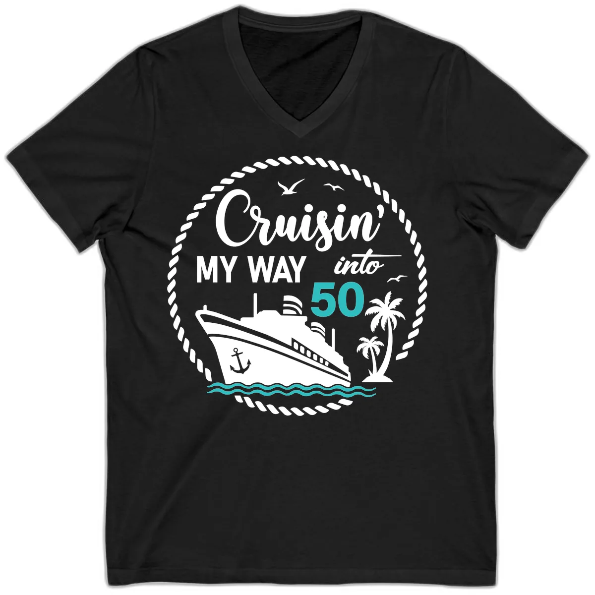 Cruisin' My Way Into 50 V-Neck in Black