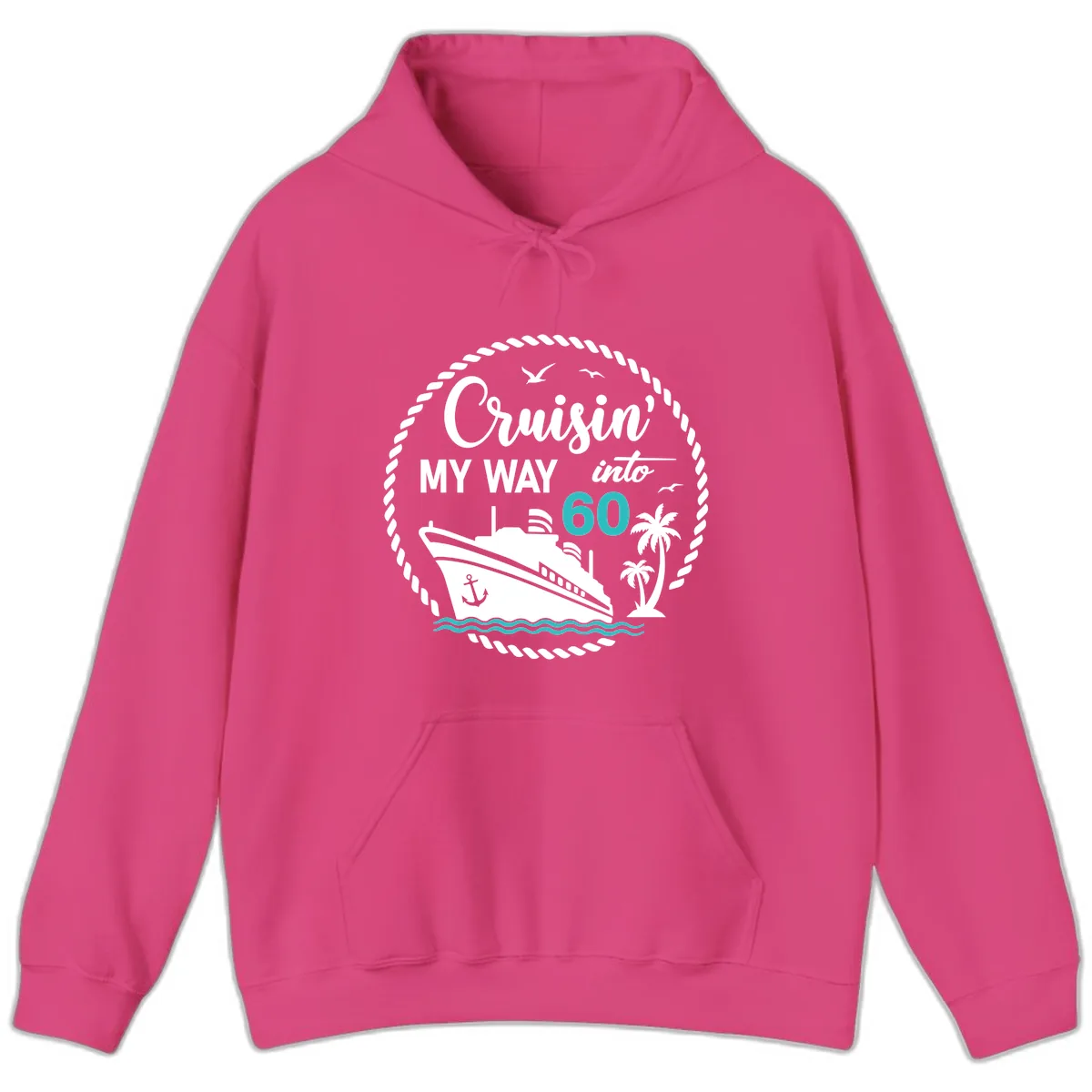 Cruisin' My Way Into 60 Hoodie in Heliconia