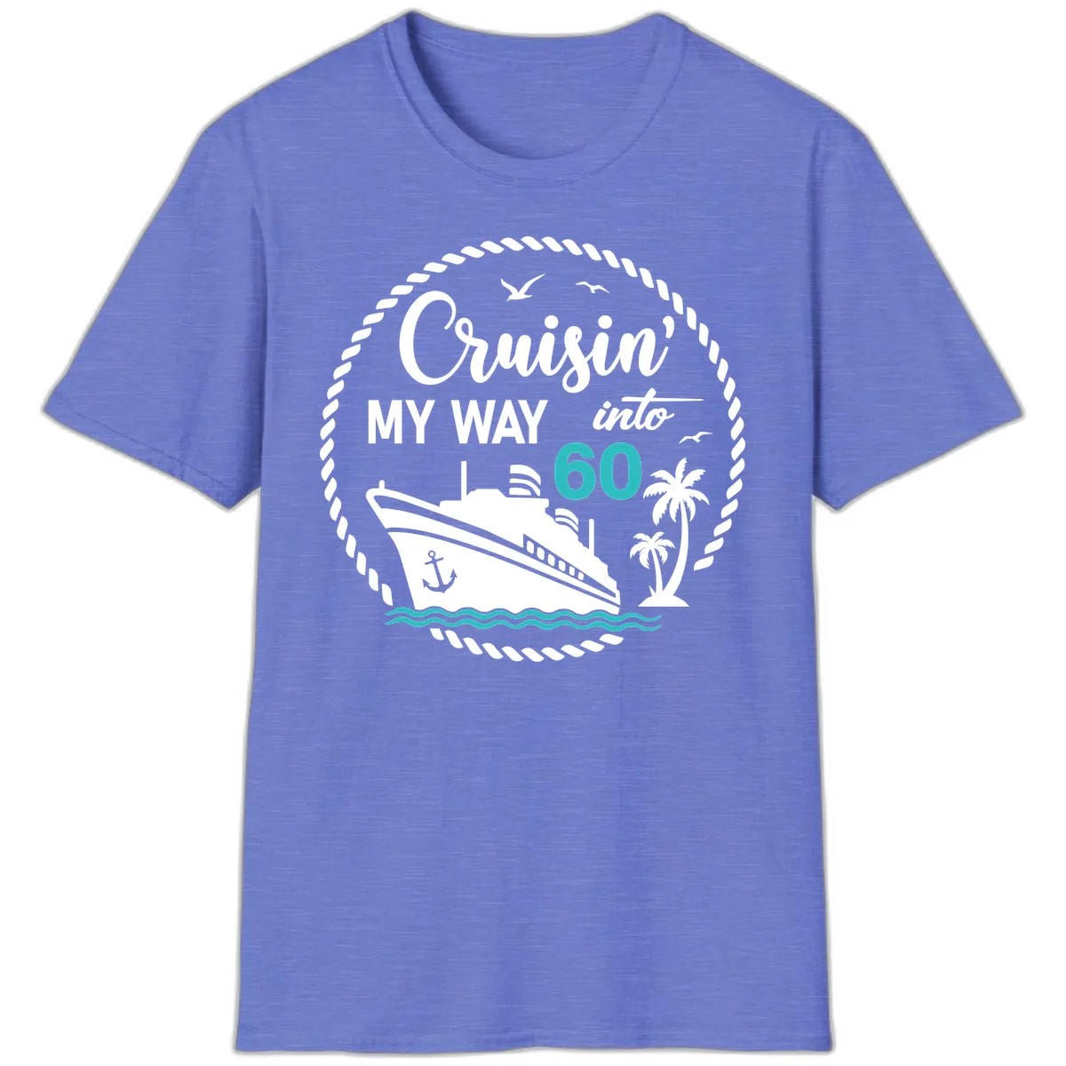 Cruisin' My Way Into 60 T-Shirt in Heather Royal