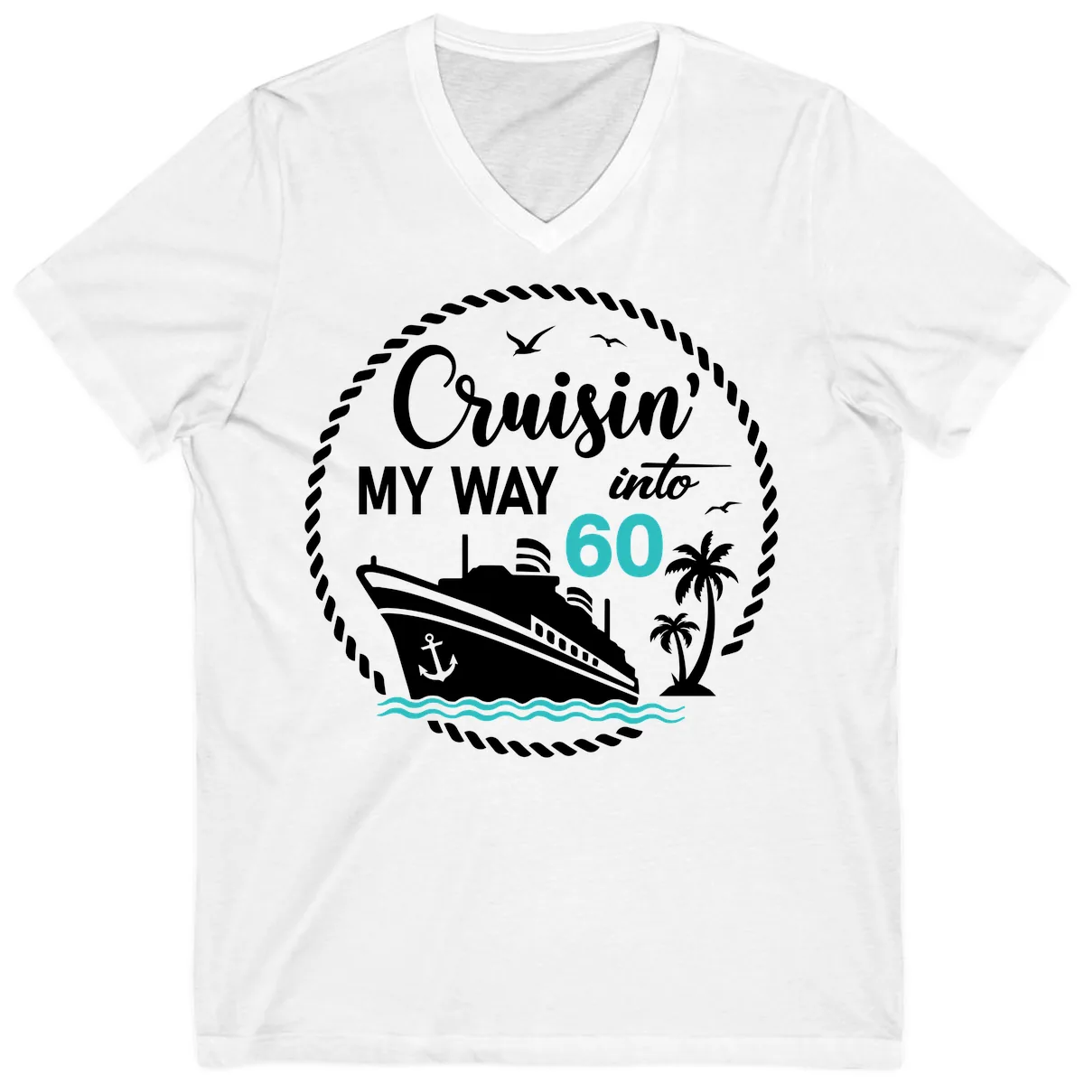 Cruisin' My Way Into 60 V-Neck in White