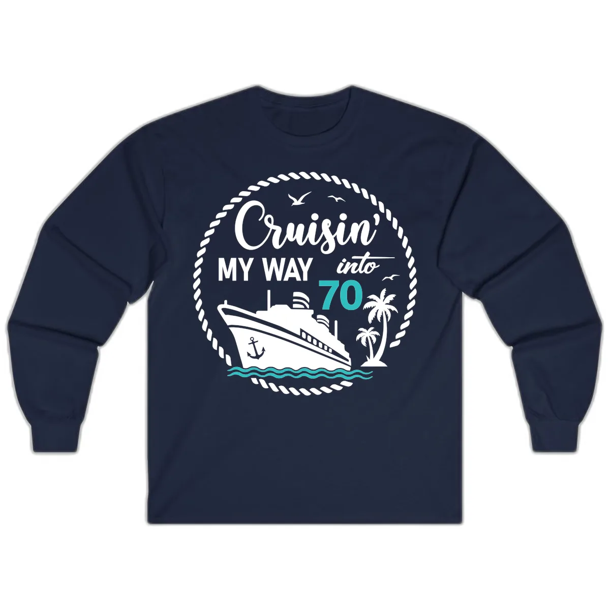 Cruisin' My Way Into 70 Long Sleeve in Navy