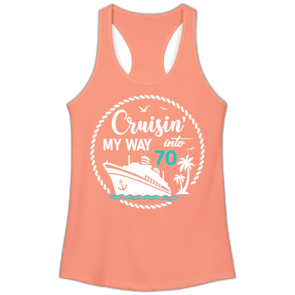 Cruisin' My Way Into 70 Ladies Tank in Solid Light Orange