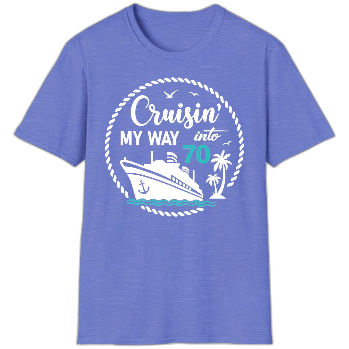 Cruisin' My Way Into 70 T-Shirt in Heather Royal