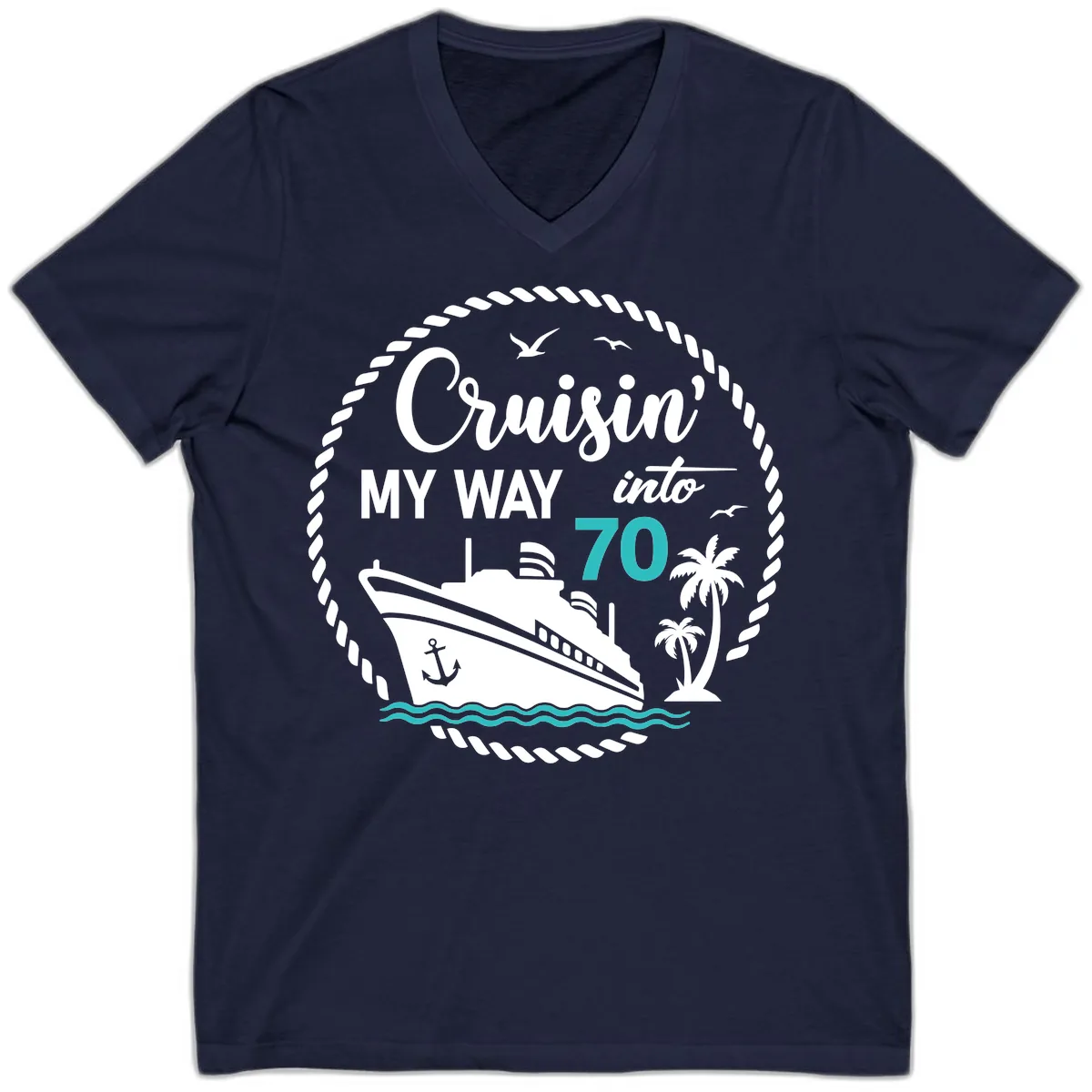 Cruisin' My Way Into 70 V-Neck in Navy