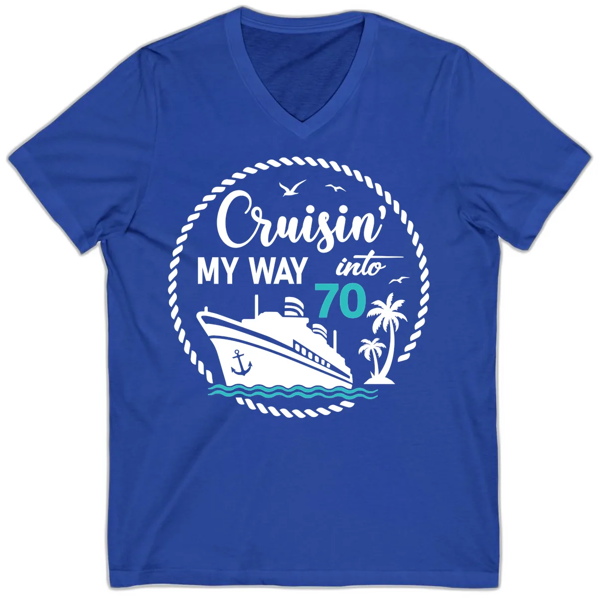 Cruisin' My Way Into 70 V-Neck in True Royal