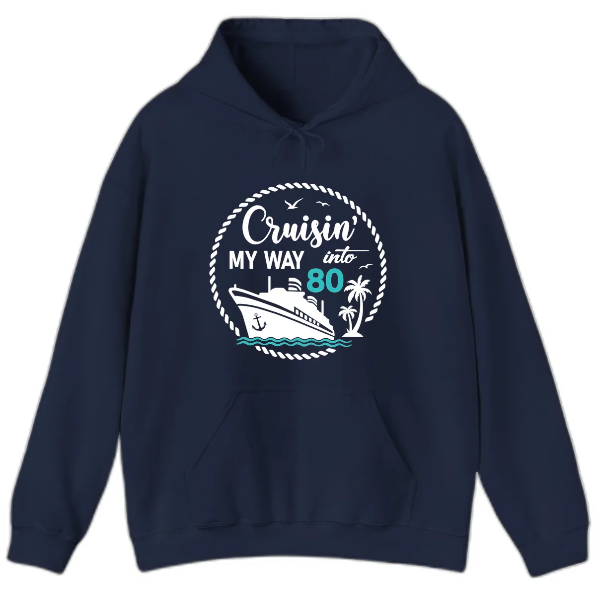 Cruisin' My Way Into 80 Hoodie in Navy