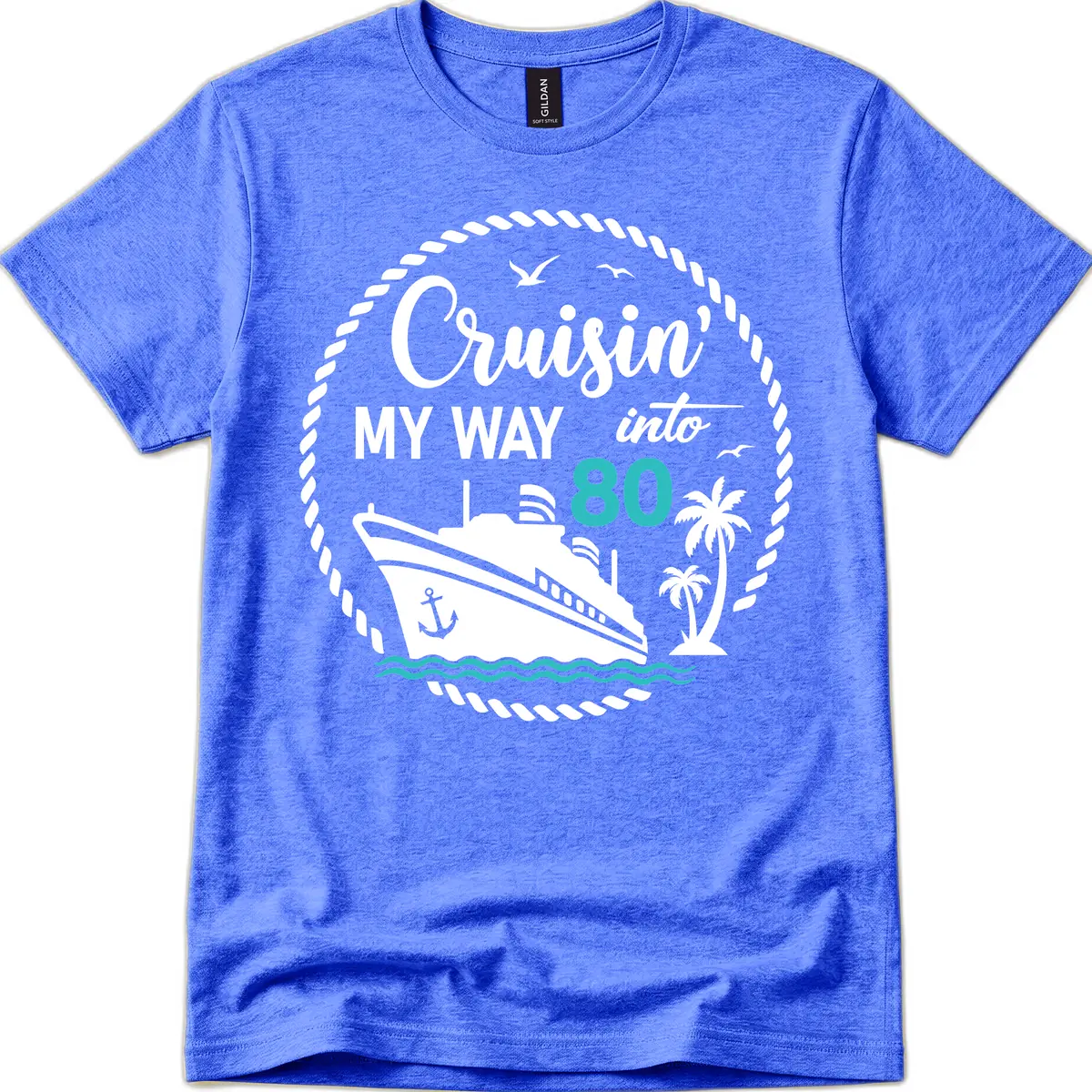 Cruisin' My Way Into 80 T-Shirt in Heather Royal