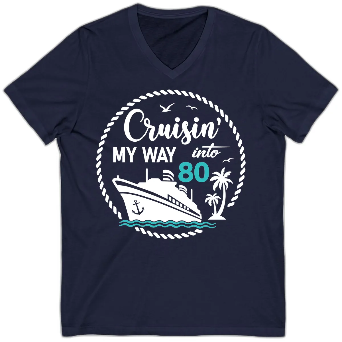 Cruisin' My Way Into 80 V-Neck in Navy