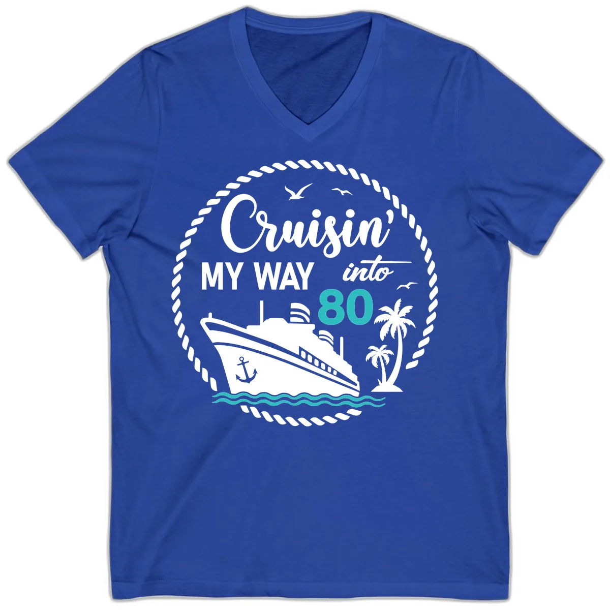Cruisin' My Way Into 80 V-Neck in True Royal