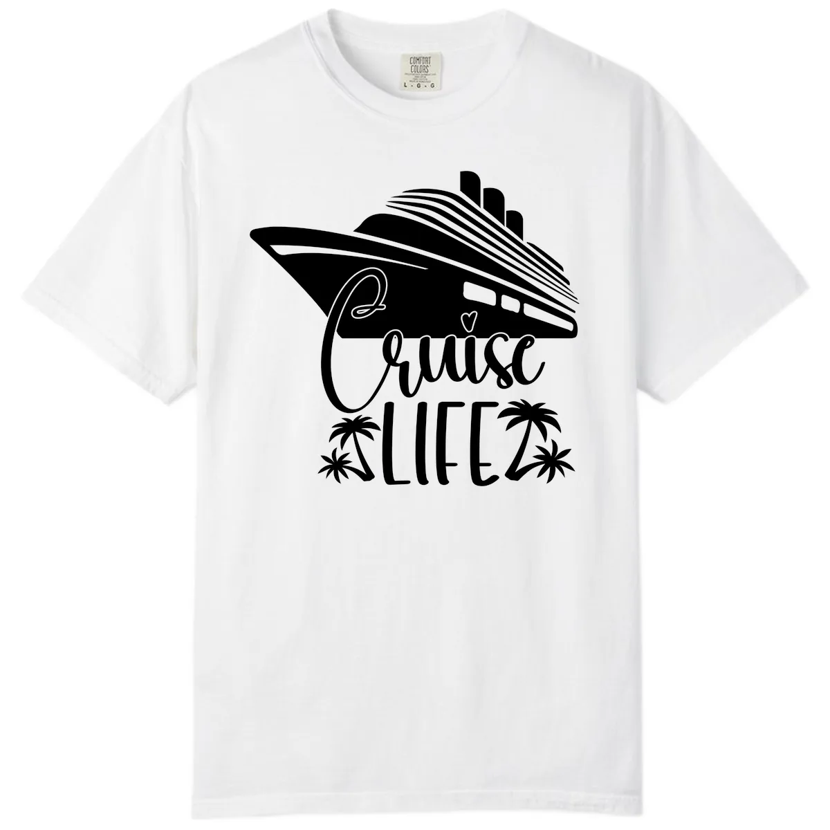 Cruise Life Ship & Palm Trees Comfort Color in White