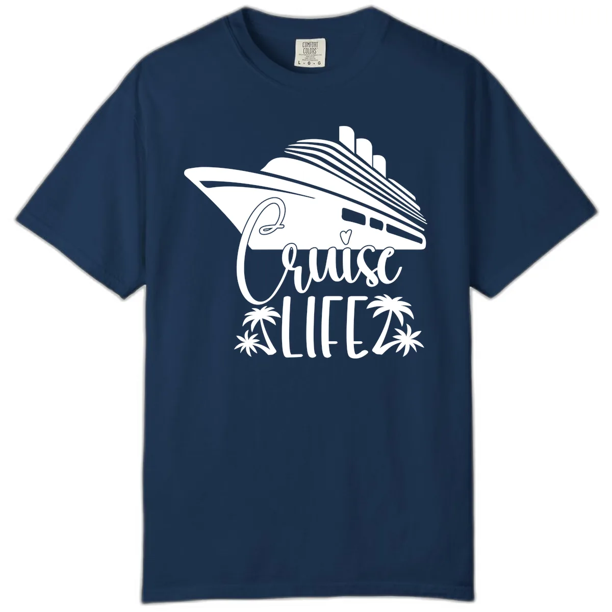 Cruise Life Ship & Palm Trees Comfort Color in Navy