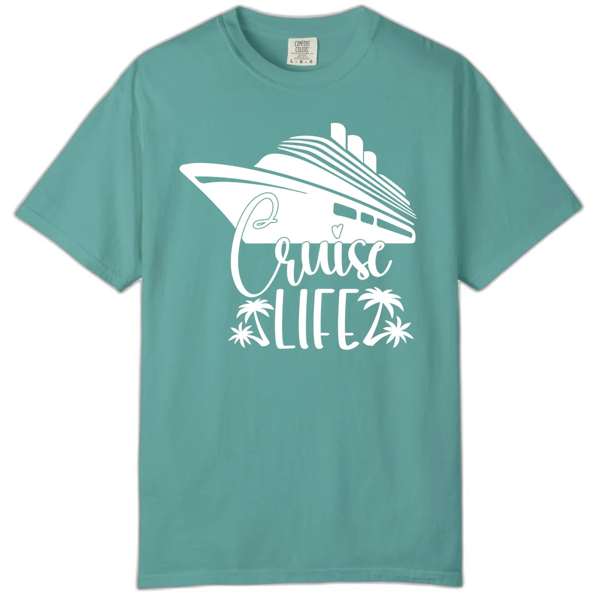 Cruise Life Ship & Palm Trees Comfort Color in Seafoam