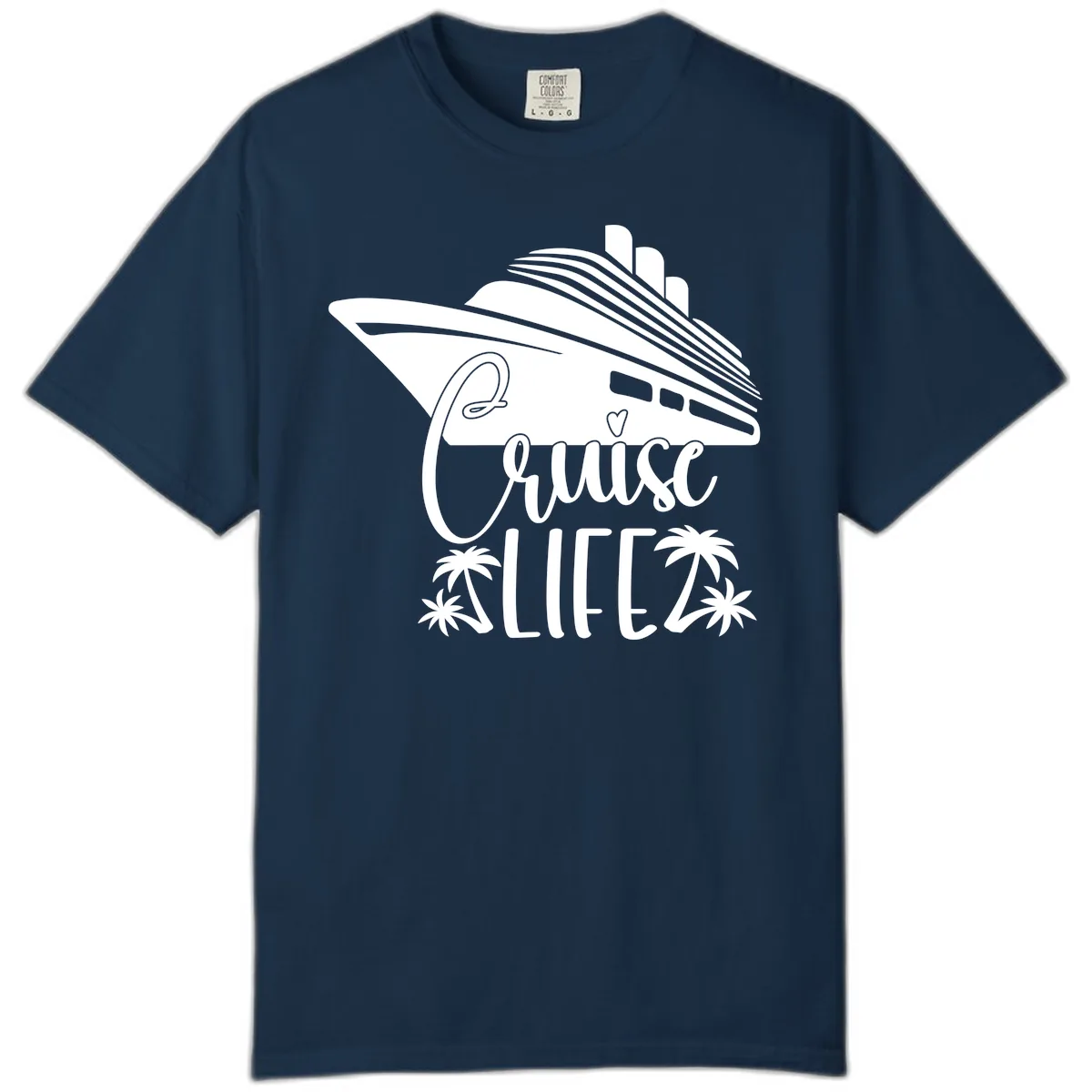 Cruise Life Ship & Palm Trees Comfort Color in True Navy