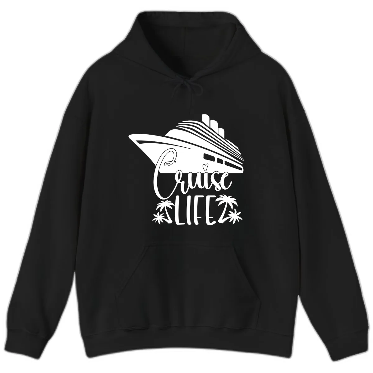 Cruise Life Ship & Palm Trees Hoodie in Black