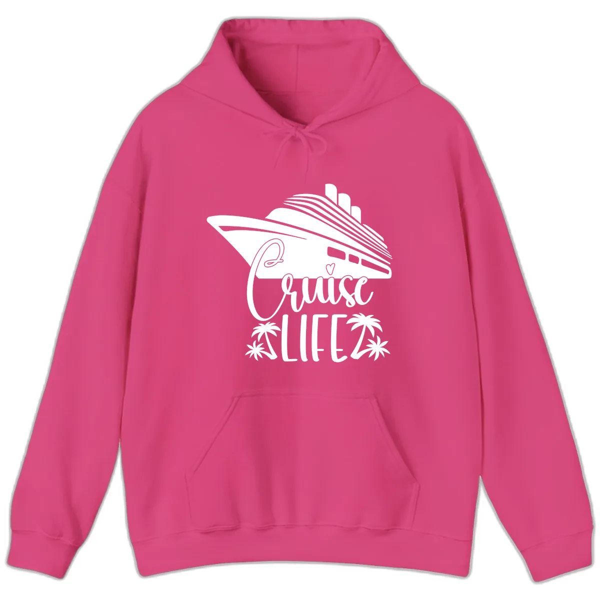 Cruise Life Ship & Palm Trees Hoodie in Heliconia