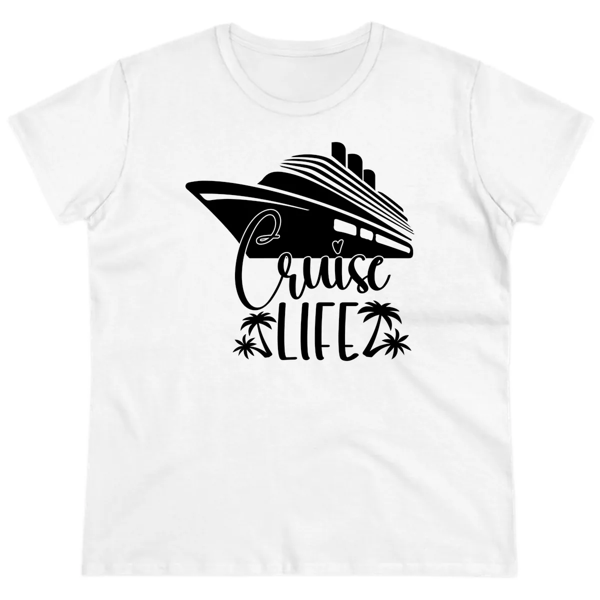 Cruise Life Ship & Palm Trees Ladies Tee in White