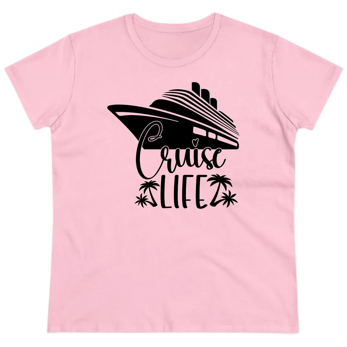 Cruise Life Ship & Palm Trees Ladies Tee in Light Pink
