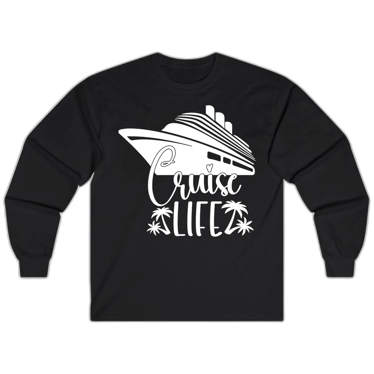 Cruise Life Ship & Palm Trees Long Sleeve in Black