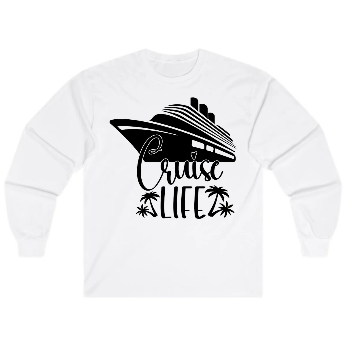 Cruise Life Ship & Palm Trees Long Sleeve in White