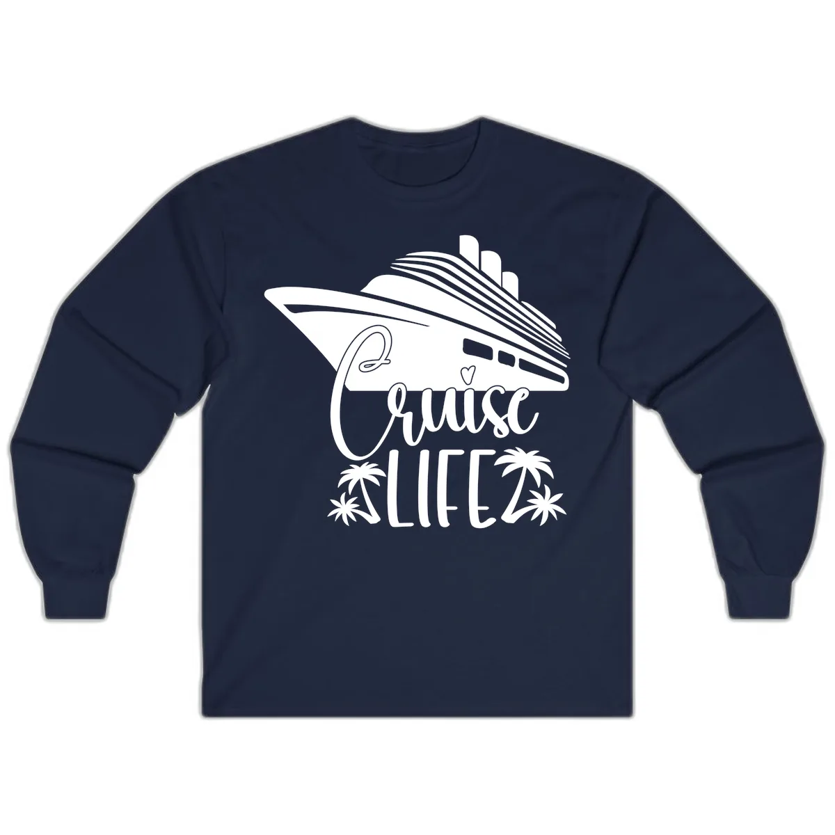 Cruise Life Ship & Palm Trees Long Sleeve in Navy