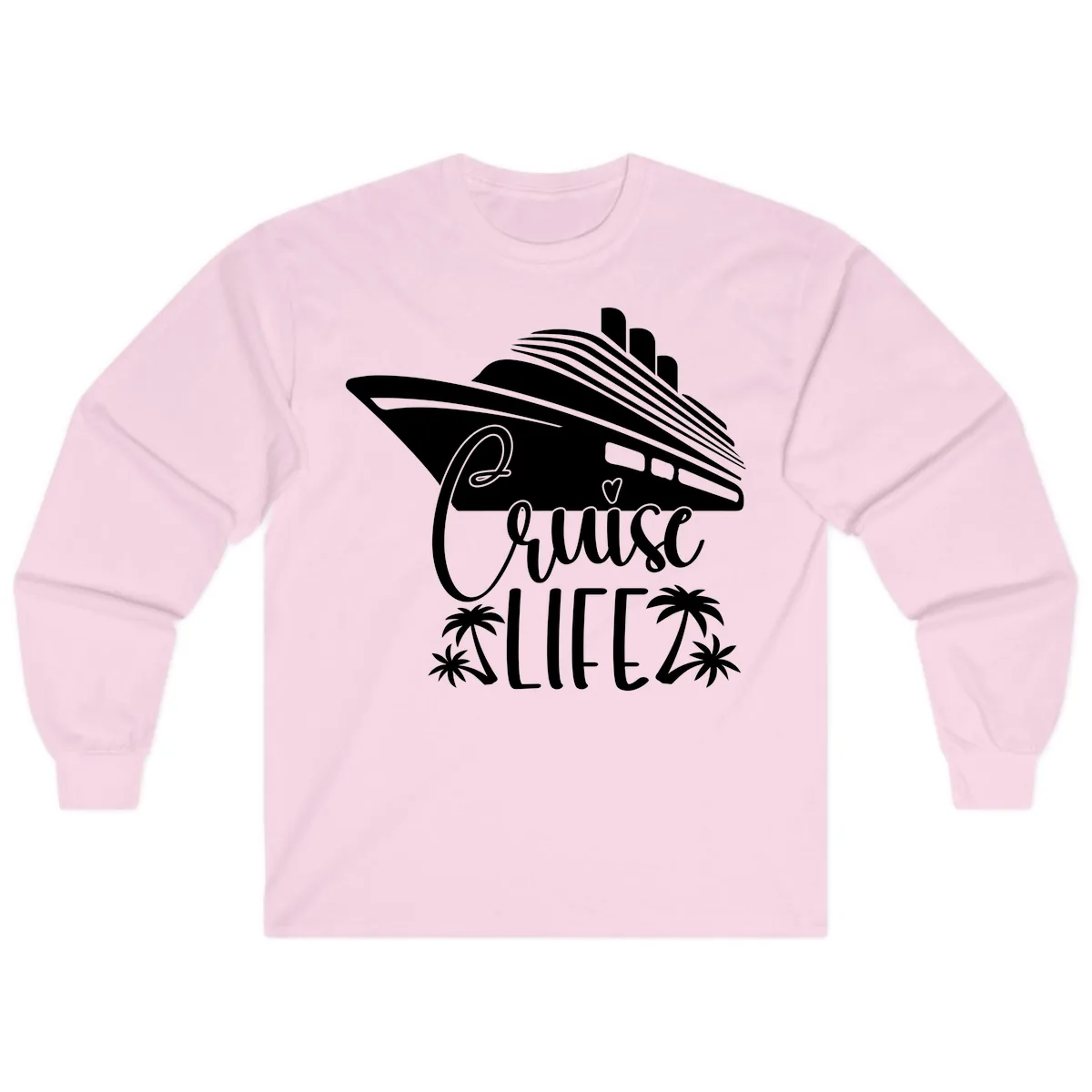 Cruise Life Ship & Palm Trees Long Sleeve in Light Pink