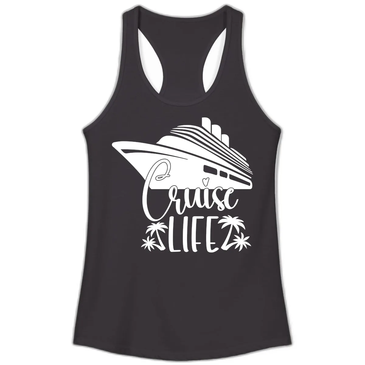 Cruise Life Ship & Palm Trees Ladies Tank in Black