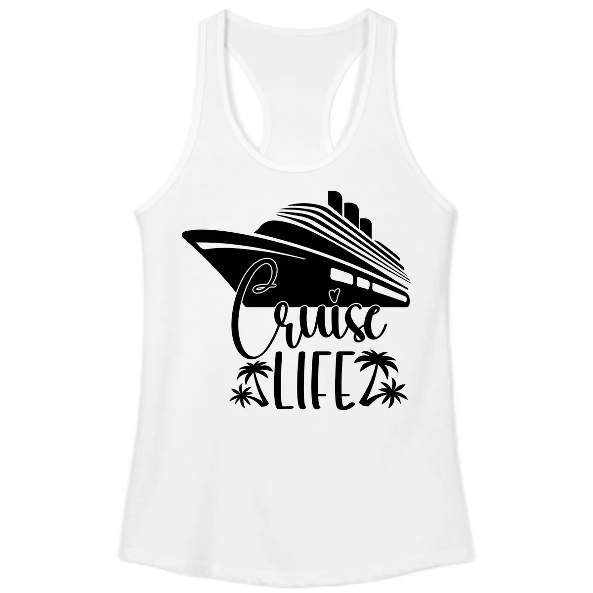 Cruise Life Ship & Palm Trees Ladies Tank in White