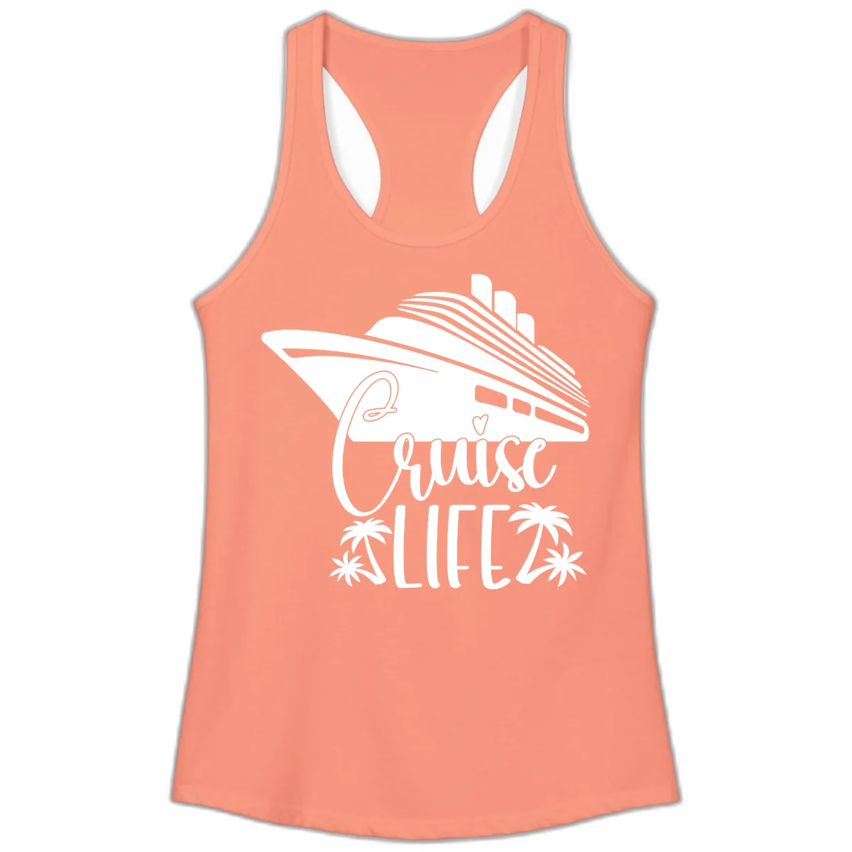Cruise Life Ship & Palm Trees Ladies Tank in Solid Light Orange