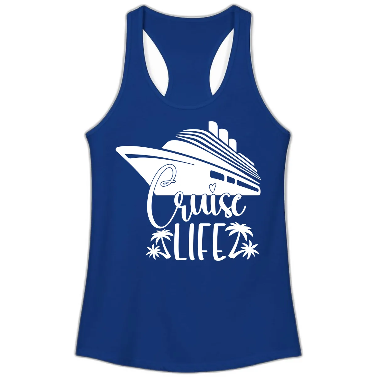 Cruise Life Ship & Palm Trees Ladies Tank in Solid Royal