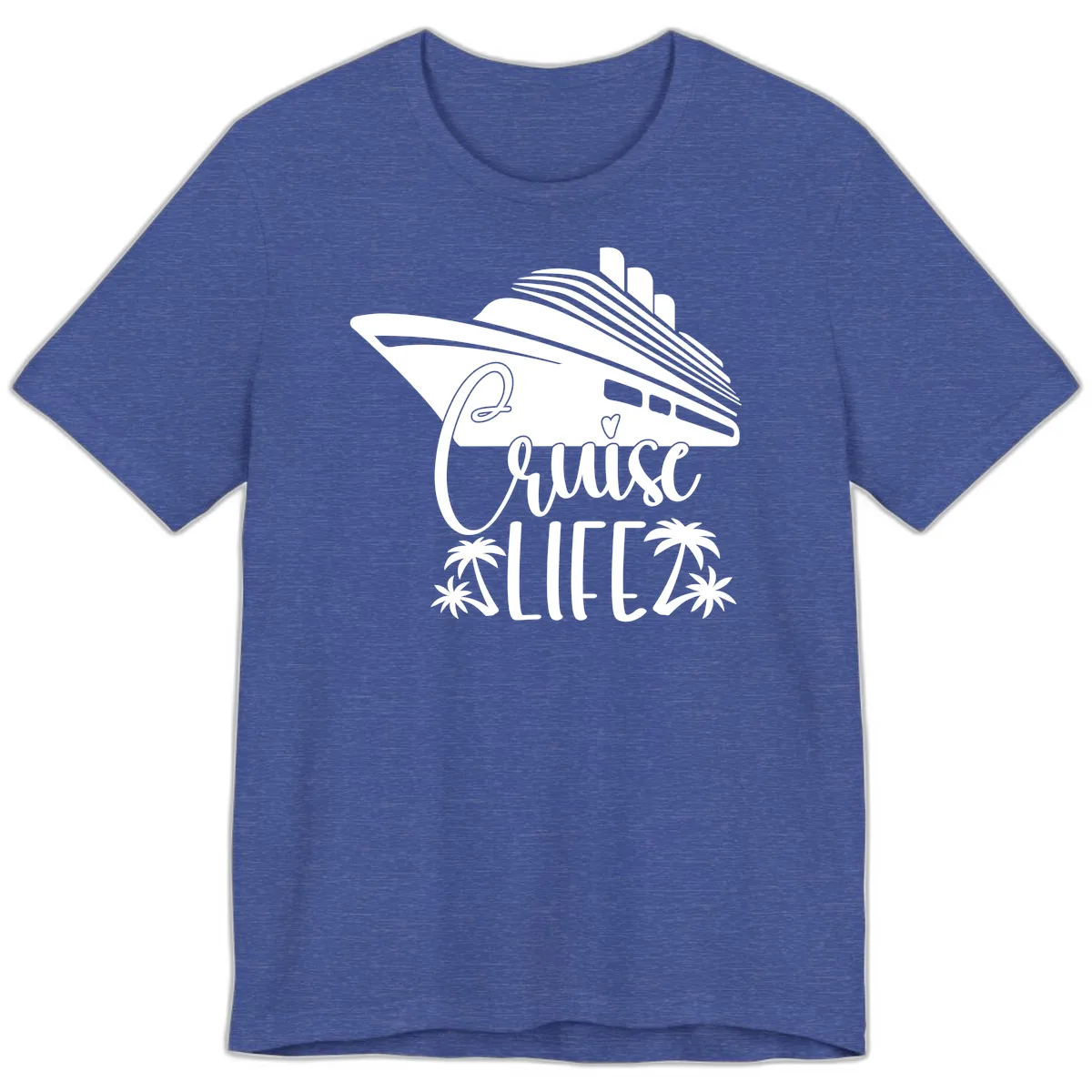 Cruise Life Ship & Palm Trees Premium T-Shirt in Heather True Royal
